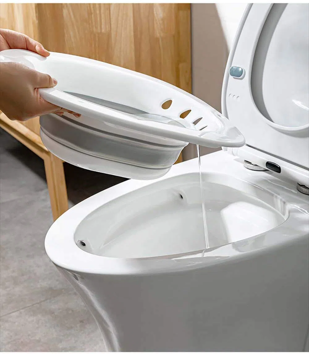 Bains Siège Enceintes-Femmes Hémorroïdes Post-Partum - MissZM, Rangement Pliable Suspendu Grande Capacité Soins Privés Lavage Siège de Toilette Anti-Débordement (Gris)