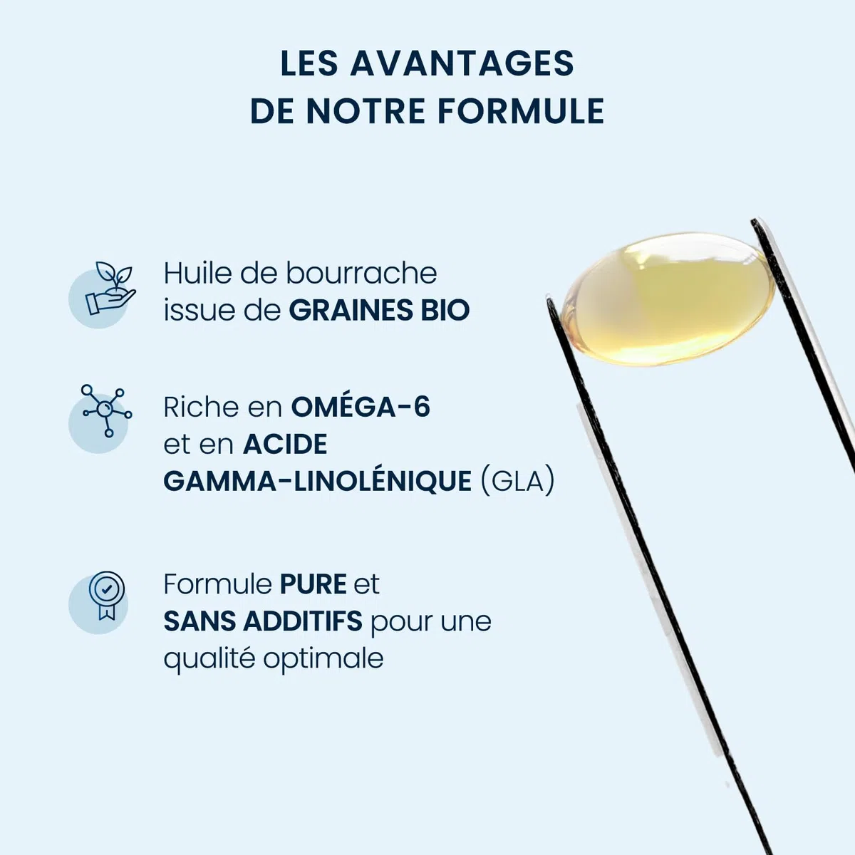 Huile de bourrache bio pure – huile de bourrache certifiée sans carraghénane et sans gélatine – 20% Acide gamma linolénique – 60 capsules (1mois)