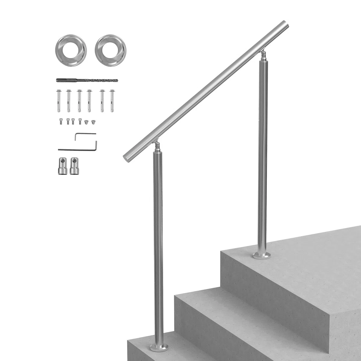 VEVOR Rampe d'Escalier, 100 cm, Main Courante Escalier pour Marches Extérieures en Acier Inoxydable, avec Kit d'Installation, Barre d'Appui à Double Colonne, pour Personnes Âgées, Porche, Terrasse