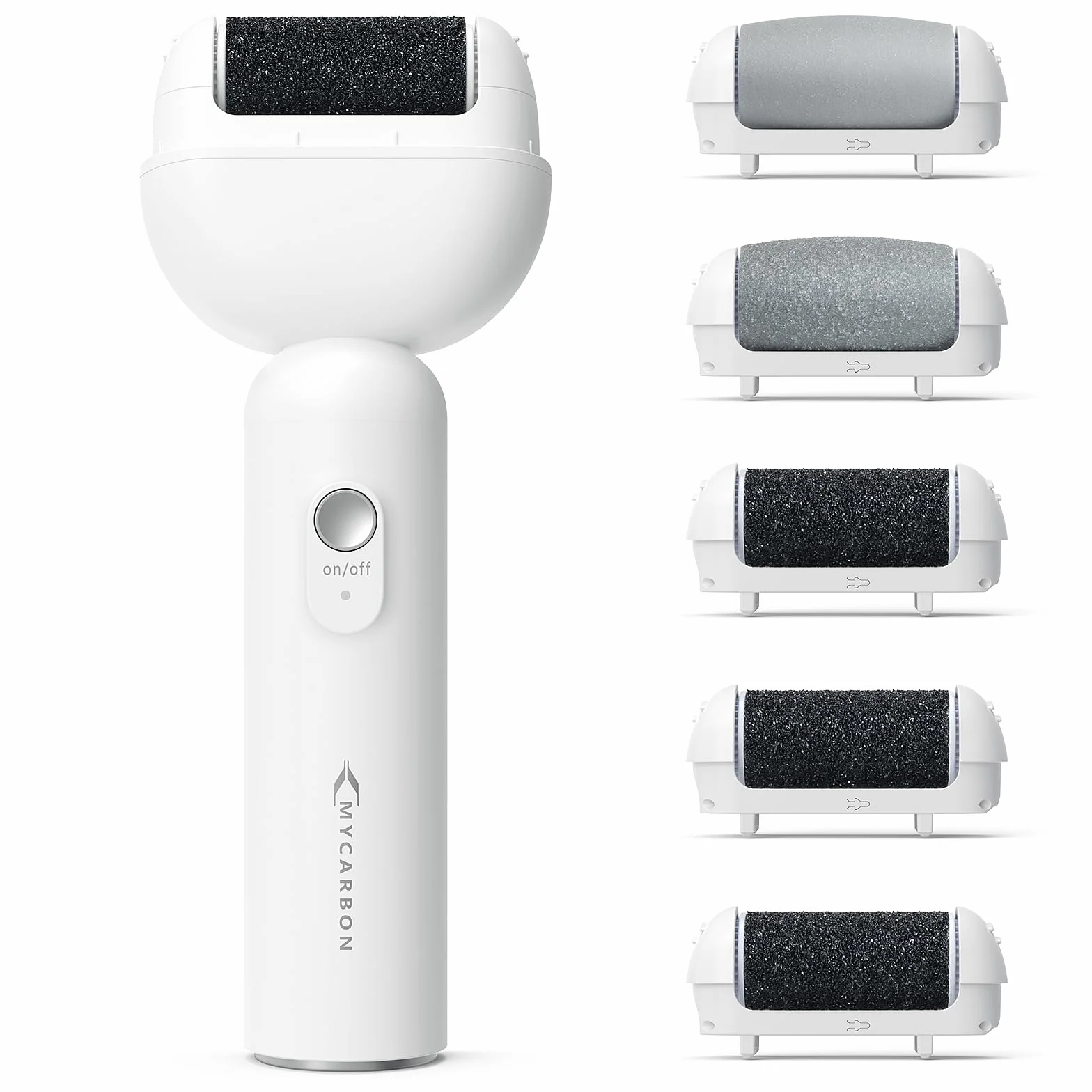 MYCARBON Rapeuse Pieds Électrique Puissante avec 5 Rouleaux de Rechange IPX6 Étanche Ponceuse Pied Pédicure Professionel Sans Fil Râpe Pied Rechargeable Soins Pieds Anti Callosités et Corne, BCM-8003