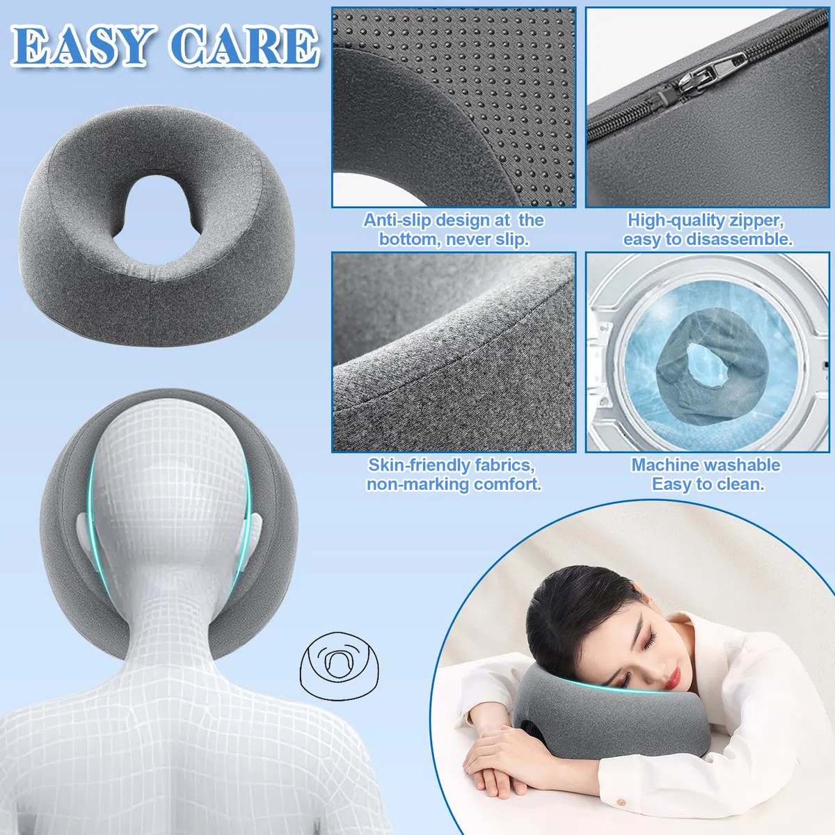 TZEKING Coussin Massage Visage,Oreiller Face Vers Le Bas,Oreiller de Massage Avec Trou,Coussin Massage Facial,Appuie-Tête De Massage,Coussin Face V-ers Le Bas,pour Spa Salon Beauté,Écoles et Bureaux