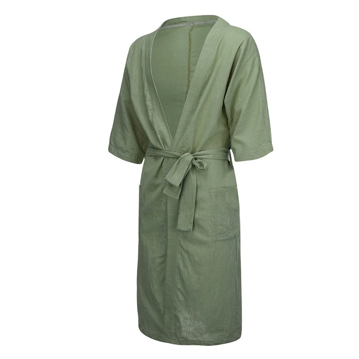 Peignoir De Bain Femme en Coton Et Lin Couleur Unie, Robe De Chambre Grande Taille, Chemise De Nuit à Manches Courtes, Fin Et Confortable VêTements De Nuit Femme