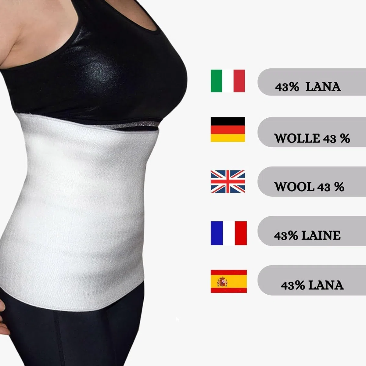 BODYPERFECT Ceinture lombaire chauffante Laine Abdominale Homme Femme Gaine ventre plat SMALL