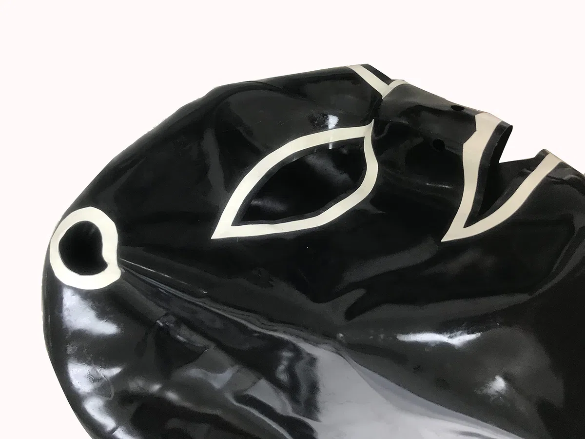 MFMYEE Cagoule en latex, masque SM bondage pour cosplay, masque de fête d'Halloween avec fermeture éclair (perruque non incluse) (M)