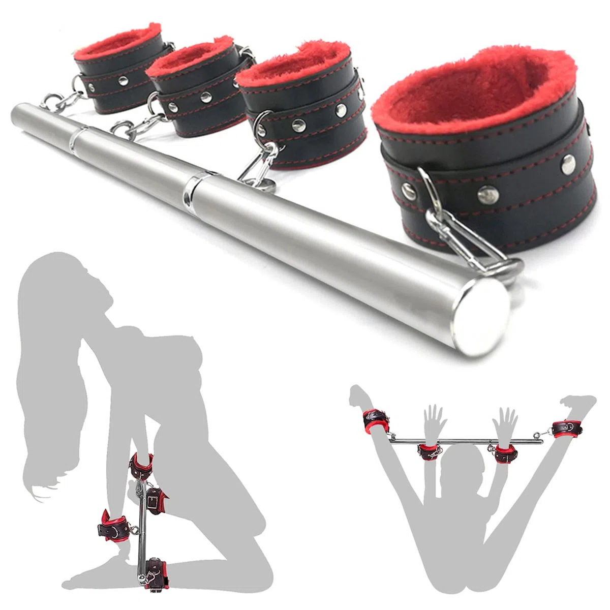 60CM ensemble de bondage barre d'expansion BDSM sex toy, barres de retenue de bondage en acier inoxydable avec menottes à la cheville, système de retenue de jambe à posture forcée
