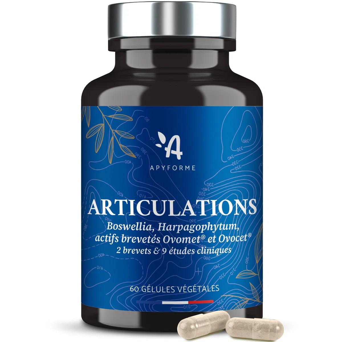 Apyforme - Articulations - Anti Douleurs et Confort Articulaire - Glucosamine Chondroitine MSM, Boswellia Serrata, Harpagophytum - 60 Gél - Fabriqué en France