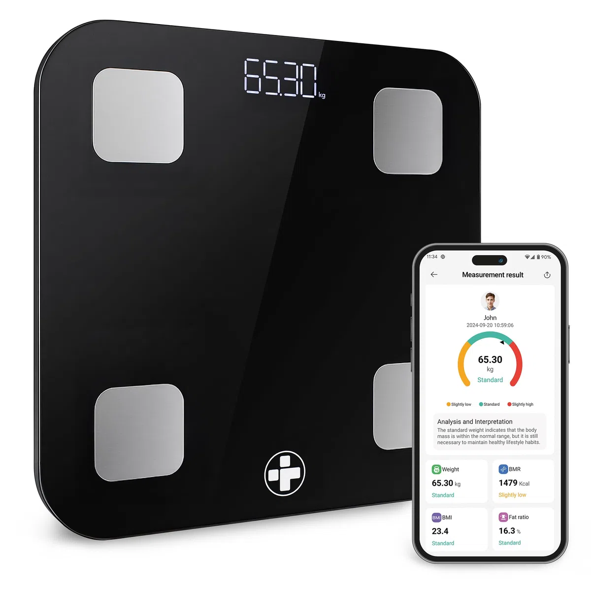 Reliance Medical Balance Smart BMI, Balance Digitale de Graisse Corporelle avec Écran LED, Pèse-Personne pour Salle de Bain, 28cm x 28cm x 2,4cm, Lot de 1