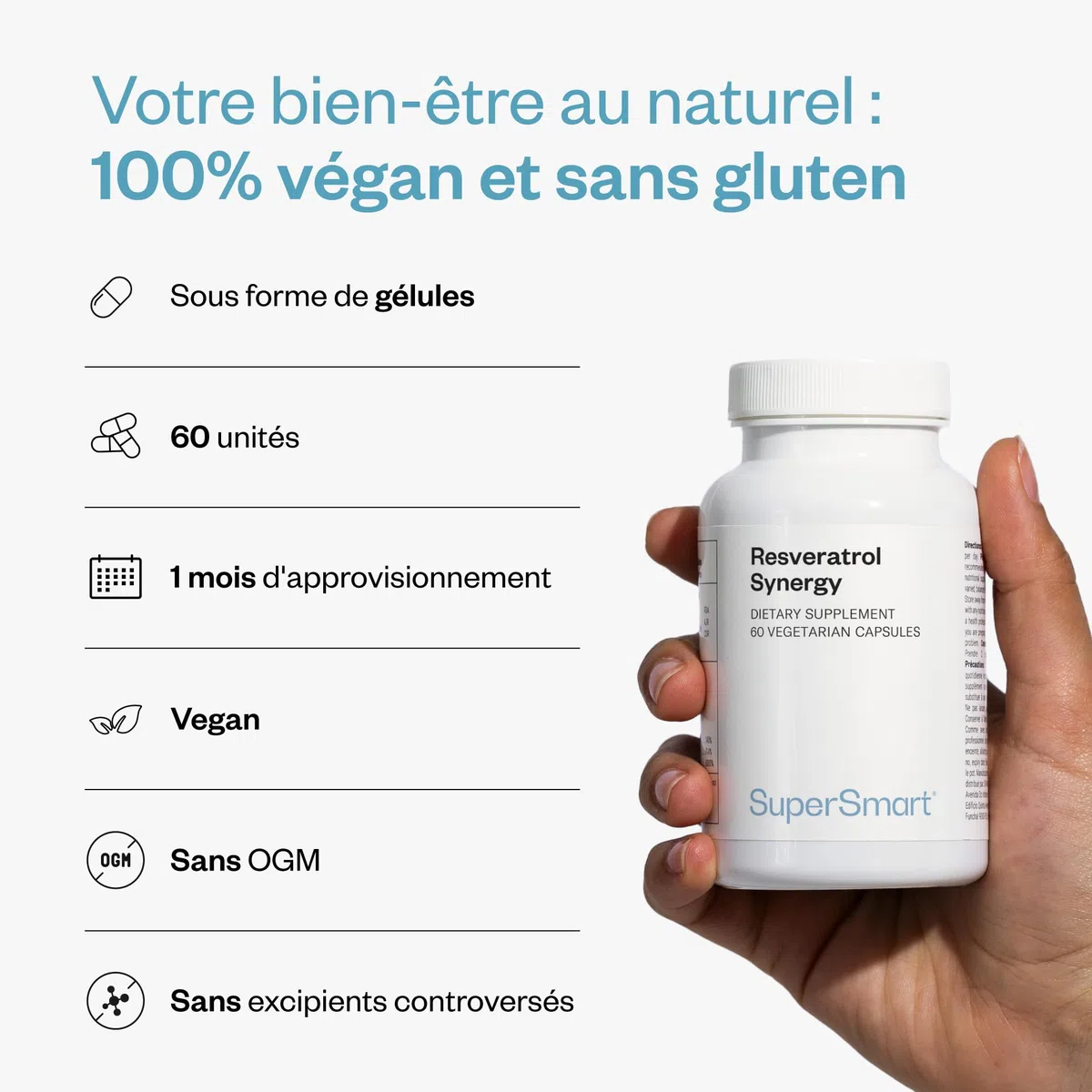 Resveratrol Synergy - Puissants Antioxydants Naturels (Fisétine, Ptérostilbène, Quercétine, Polydatine, Proanthocyanidines) - Aide à Combattre le Stress Oxydatif - Vegan - Sans Gluten - SuperSmart