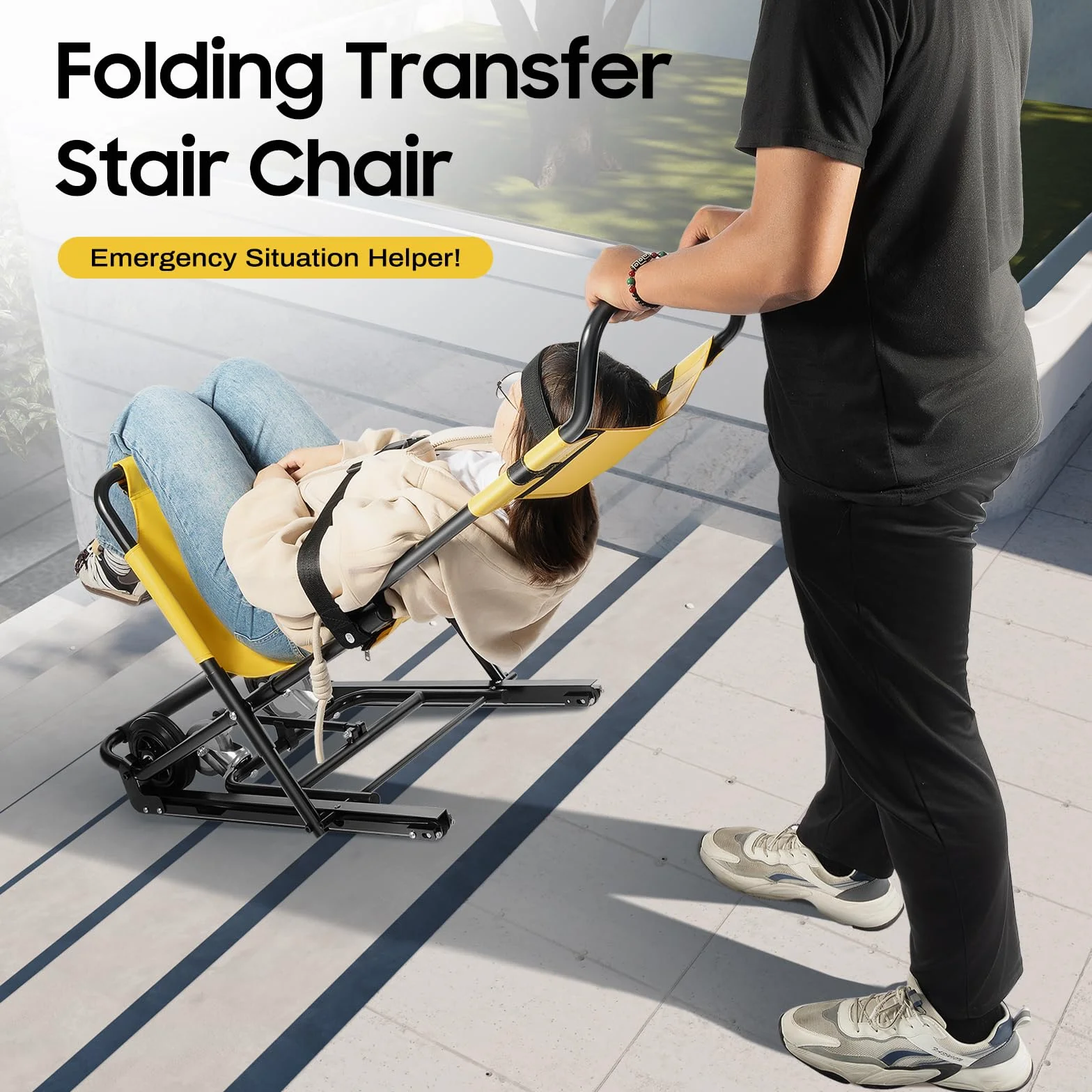 Manueller Lift Chaise d'escalier pliante pour évacuation, 350 lb, fauteuil roulant, transport pliable, utilisation dans les opérations de pompiers, installations sportives
