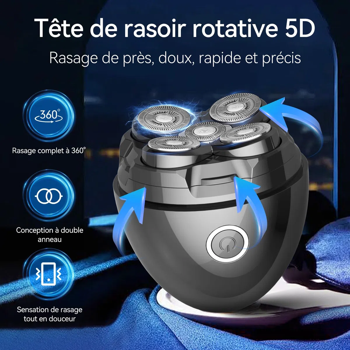 Rasoir Tete Chauve Homme, 5D Tête Magnétique Rasoir Electriques Hommes Étanche IPX7 Wet & Dry tondeuse crane chauve 120 mins d'autonomie tondeuse cheveux hommes Chargement USB-C