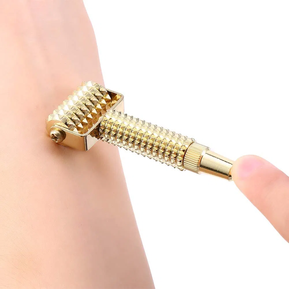 VOBOR Facial Roller Massager, Détecteur de points d'acupuncture Oreille faciale Acupoints Printemps Aiguille Roller Massage pour le corps et le visage Rouleau Massage Visage(Couleur : Or)