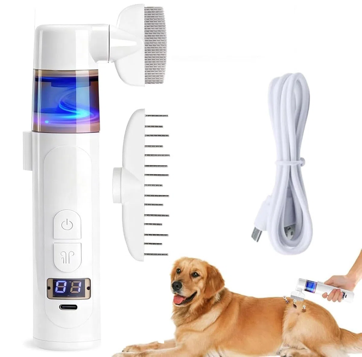 Peigne Anti Poux Electrique Peigne Anti-puces pour Animaux de Compagnie 2 en 1 Aspirateur a Poux Professionnel Poux Outil de Nettoyage Peignes Électrique pour Personnes et Animaux de Compagnie (Blanc)