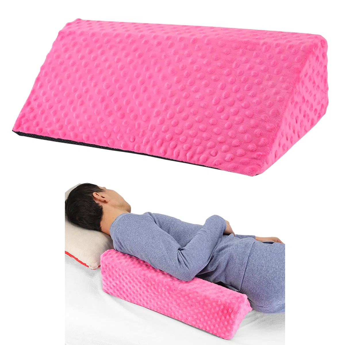 Oreiller cale pour dormir sur le côté, oreiller cale en mousse pour positionnement du corps | Coussin latéral pour dormir - Antidérapant - Positionnement du dos - Pour soulager les douleurs au lit (rose)