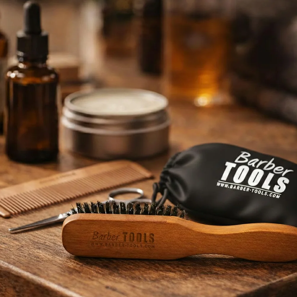 Coffret barbe et rasage pour homme | Huile , gel transparent, Rasoir coupe choux, brosse, peigne , ciseaux, pochette de rangement - Kit d'accessoires