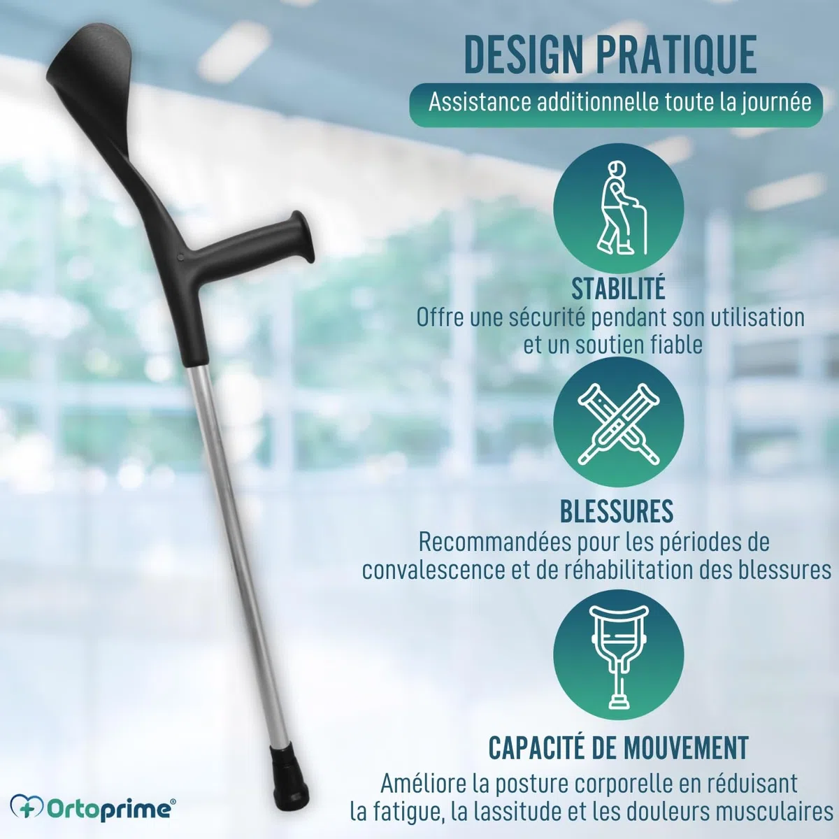 OrtoPrime PACK x2 PAIRE - Béquilles Médicales Adultes Réglables en Aluminium - Canne Anglaise avec Embouts Antidérapants - Béquilles pour Adultes Anatomiques et Durables.