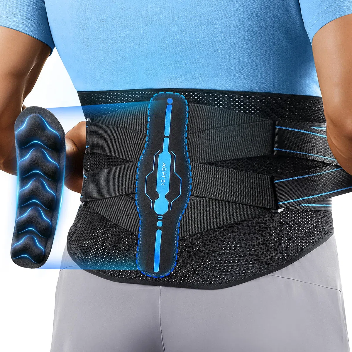 AGPTEK Ceinture Lombaire, Ceinture de Soutien Dorsal Respirant avec Coussin 3D Ergonomique, Soulage les Douleurs Lombaires, Ceinture à Double Sangle Réglable pour Sport, Musculation, Homme/Femme, M