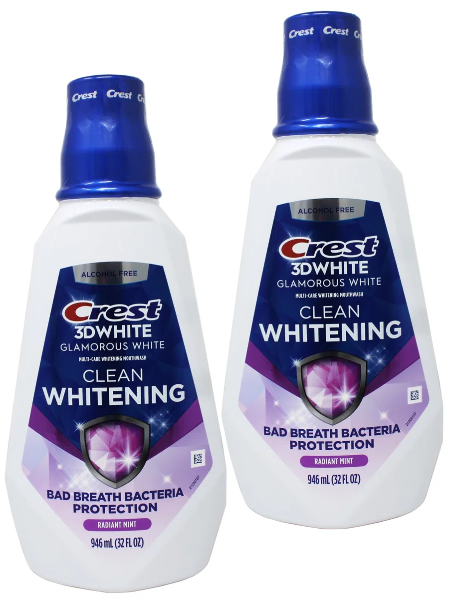 Crest - 3D White Glamorous White - Multi- Soins Blanchissant - Parfums Menthe Fraiche, Bain De Bouche 946 Ml ( lot de 2 )