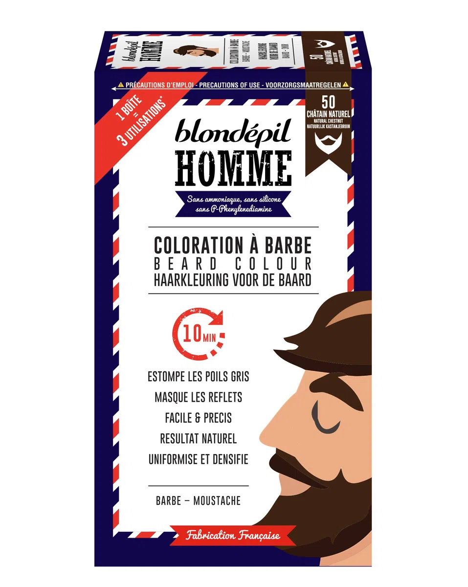 Blondépil Homme Coloration A Barbe Châtain Naturel Barbe/Moustache Kit 3 Utilisations