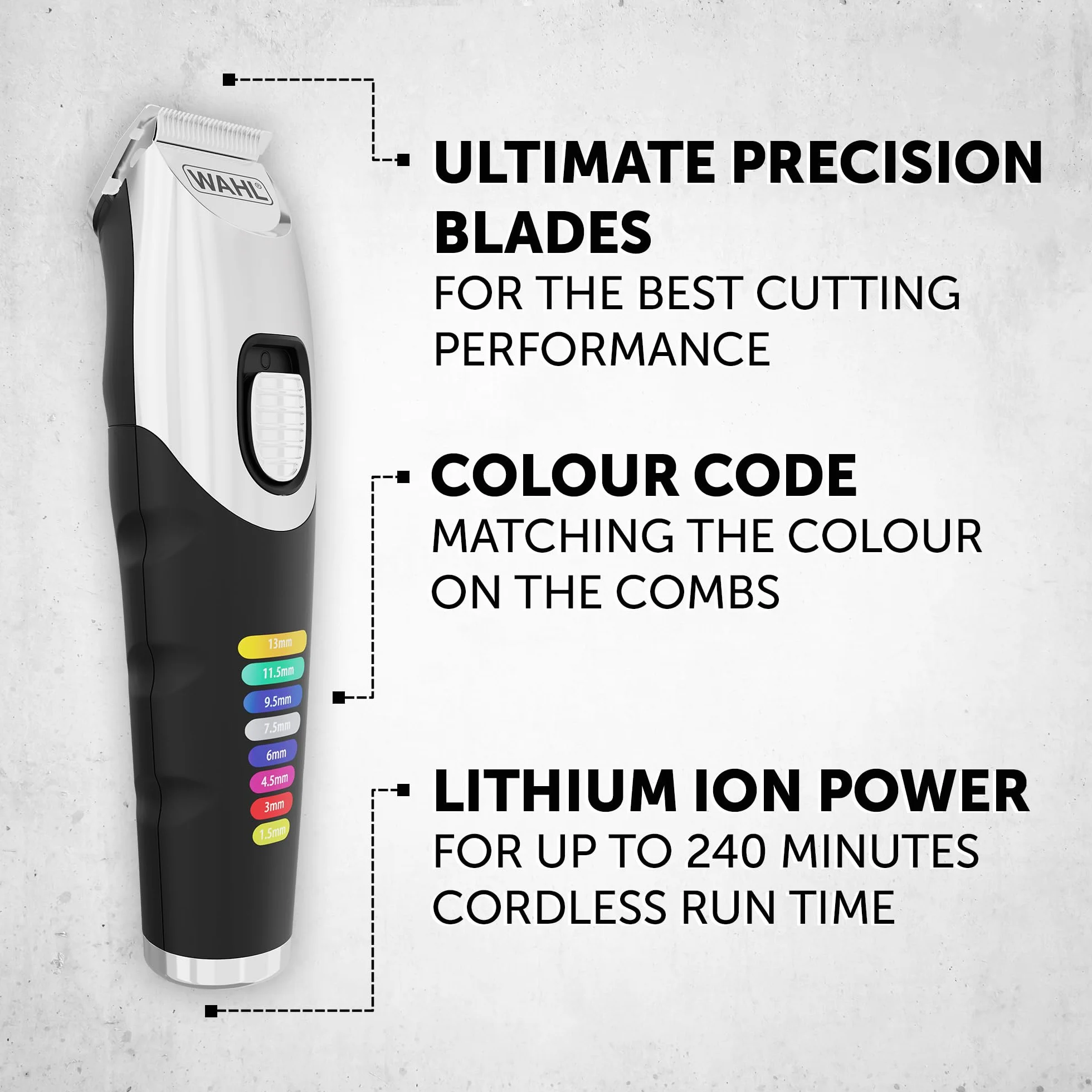 Wahl Tondeuse à barbe Colour Trim - Peignes de guidage innovants à code couleur - 240 minutes d'autonomie - Chargeur USB - Idéal pour la salle de sport et les voyages - Lames affûtées avec précision