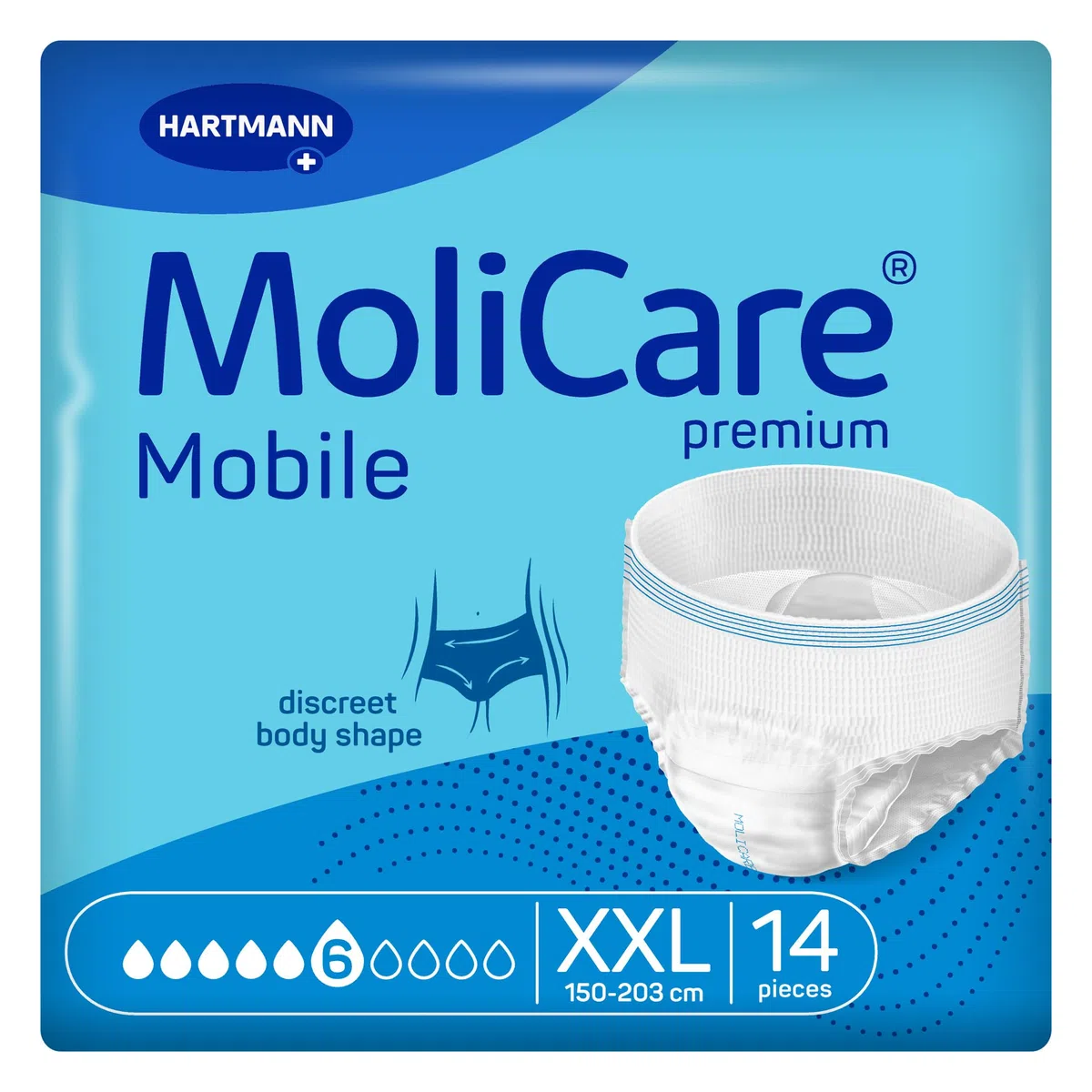 MoliCare Premium Mobile Lot de 14 culottes d'incontinence en 6 gouttes Taille XXL pour femmes et hommes avec incontinence moyenne, protection supplémentaire contre les fuites, protection avancée de la