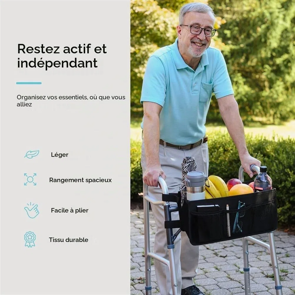 Panier de Marcheur Sac de Marcheur Porte-Gobelet de Marcheur Panier de Marcheur pour Déambulateur Pliable Sac de Rangement de Déambulateur Pliable