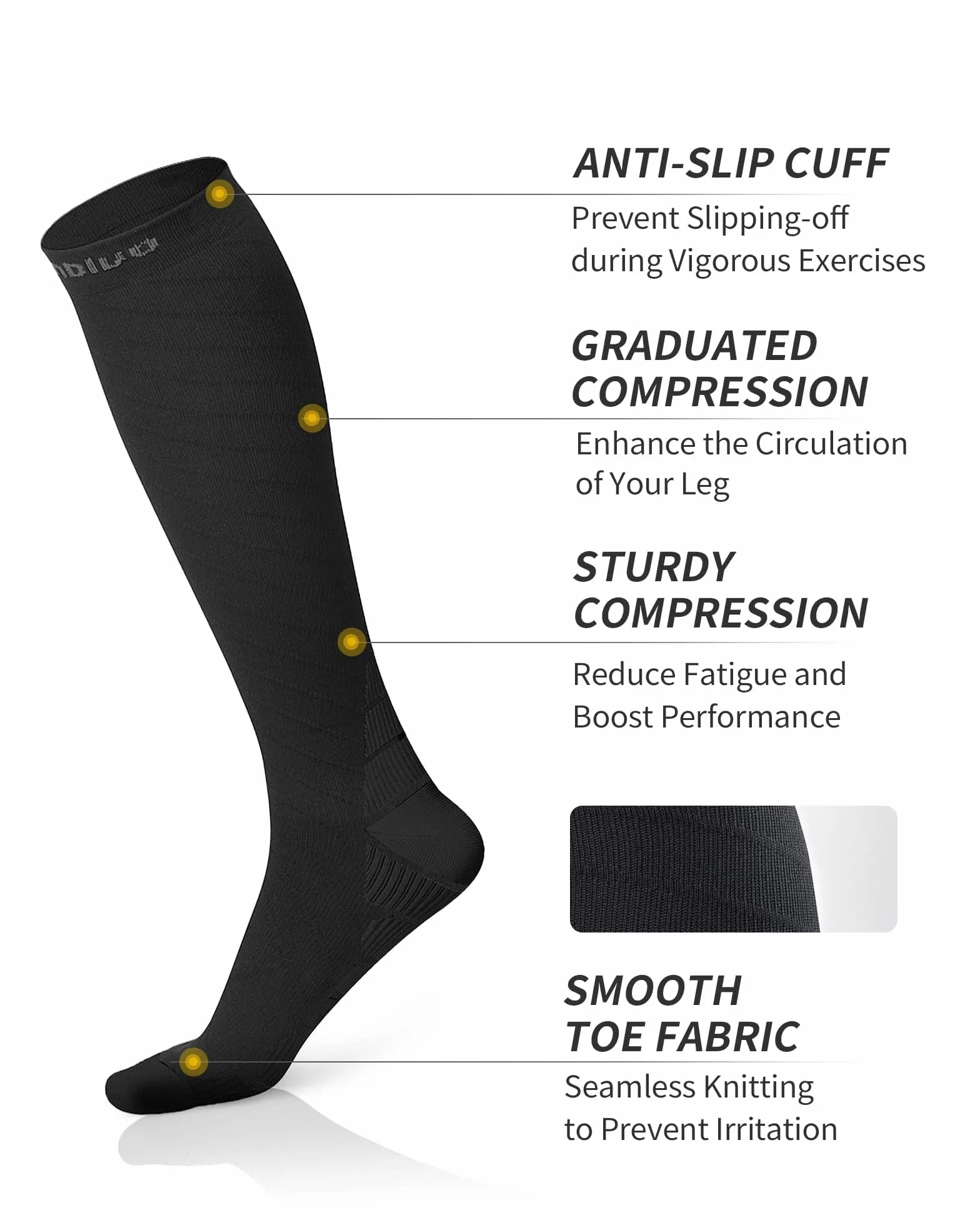 CAMBIVO 2 Paires Chaussettes de Contention, Bas de Compression Homme et Femme, Noir, L/XL: 39-42