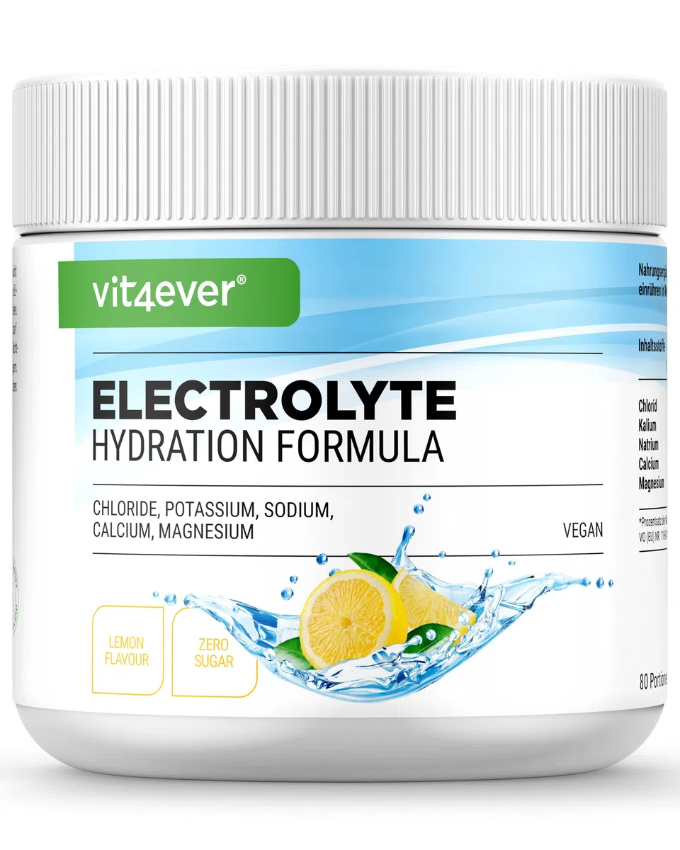 Electrolytes - 400 g (80 portions) - Formule d'hydratation avec chlorure, potassium, sodium, calcium, magnésium - Parfait pour les sportifs en cas de déshydratation - Sans sucre - Vegan - Goût citron