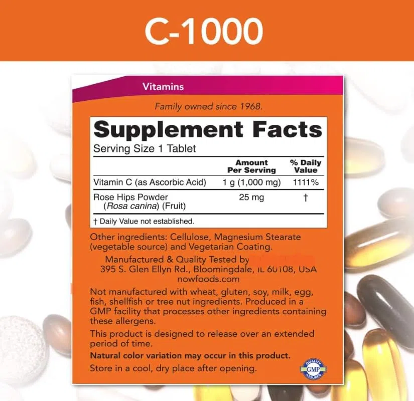 C-1000, protection antioxydante, sans OGM, 250 comprimés végétaliens