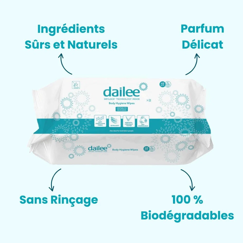 Dailee Lingettes Hygiène Adulte XL - 288 Lingettes Corps Nettoyantes Humides pour Incontinence et Hygiène Intime - Adultes, Personnes Agées, Patients Alités - 6 Paquets
