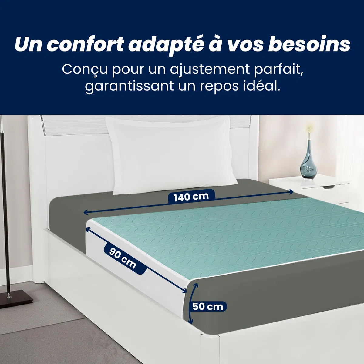 Alèse Lit Adulte Bébé Protection Matelas Imperméable Lavable Pipi Stop Tapis à Langer Jetable Alèse avec ailettes Protection Lit Absorbante 140x90 Pack 1