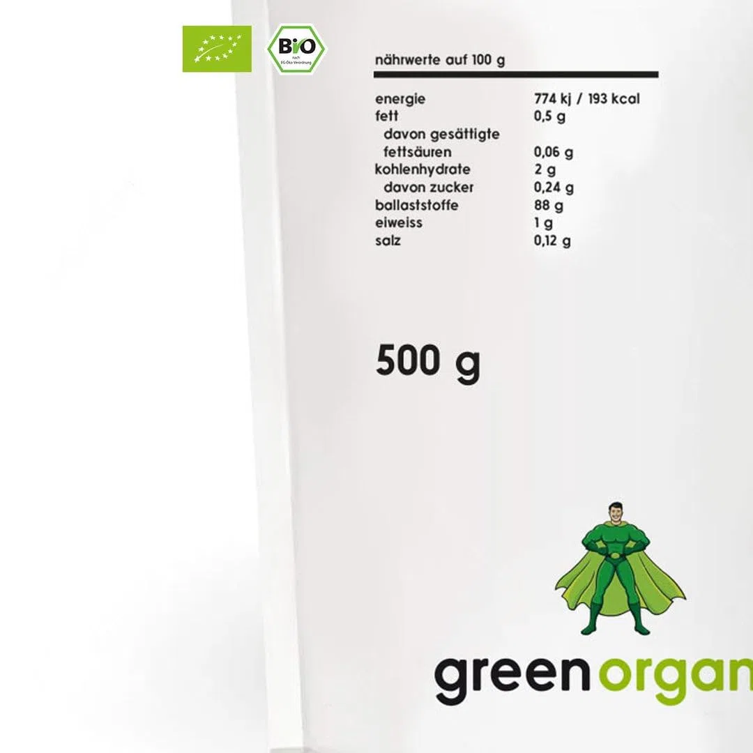 Bio Psyllium Husks 99% pureté, Qualité supérieure, faible teneur en glucides, sans gluten, vegan, riche en fibres, Superfood, Biologique, 500g sac