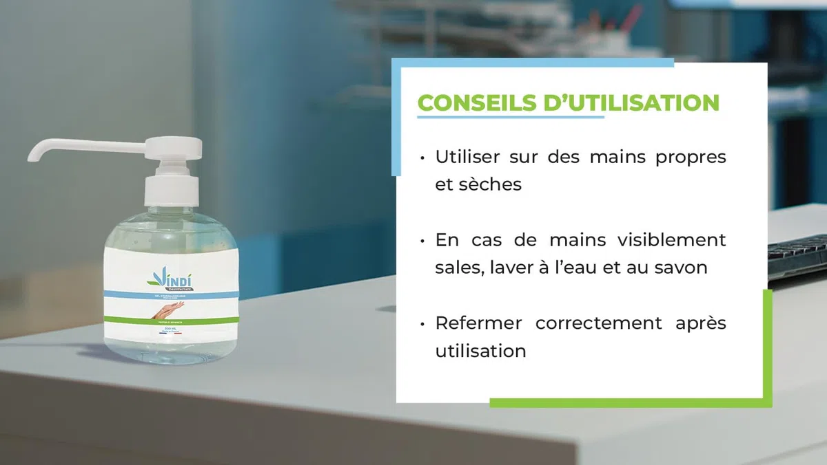 Vindi Désinfectant gel hydroalcoolique - Lot de 5 flacons pompe de 300ml - Fabrication Française - 76% d'alcool - Désinfection des mains - Virucide