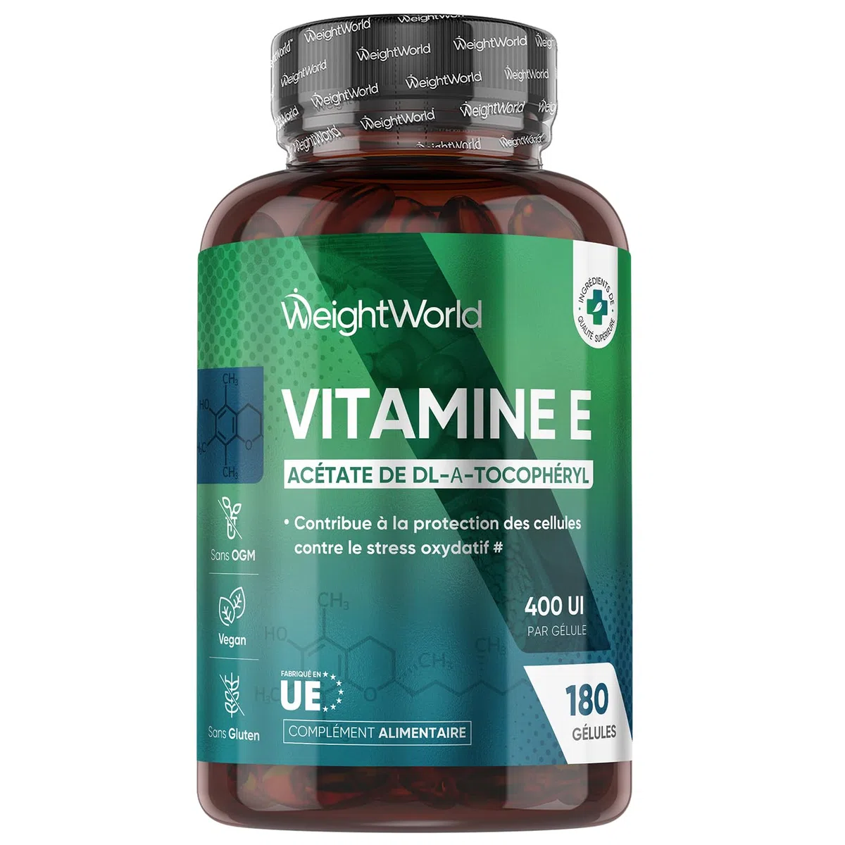Vitamine E 400 UI, 1 Gélule tous les 2 Jours, 180 Gélules Vegan pour 1 An- Acetate de Dl Alpha Tocopheryl - Selon EFSA, la vitamine E contribue à la protection des cellules contre le stress oxydatif