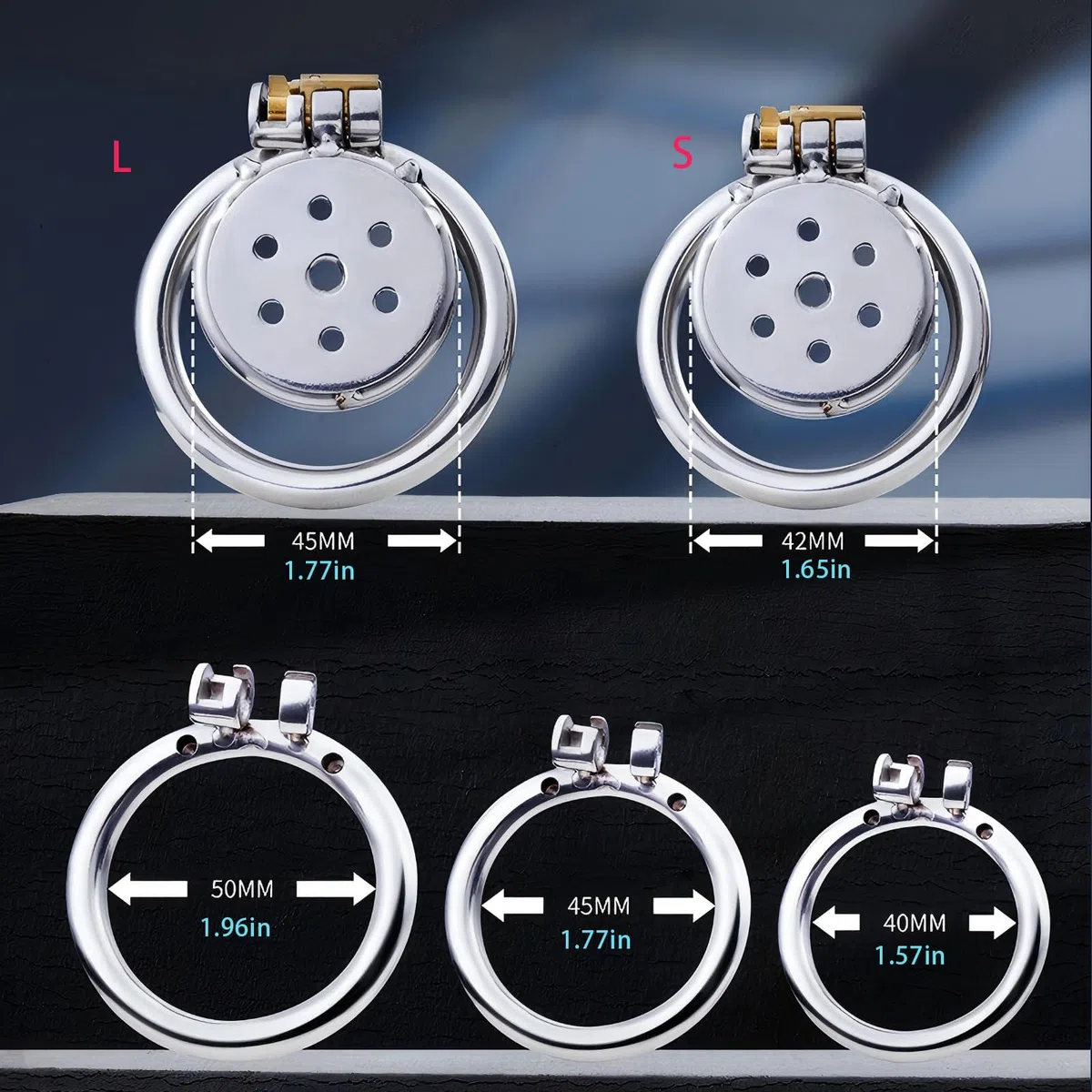 Cage de Chasteté Plate pour Pénis Sex Toys Chastity Cage Man en Acier Inoxydable avec Cathéter et Trois Anneaux Différents Cage Chastetée avec Ceinture et Serrure pour Bondage le Pénis (L)