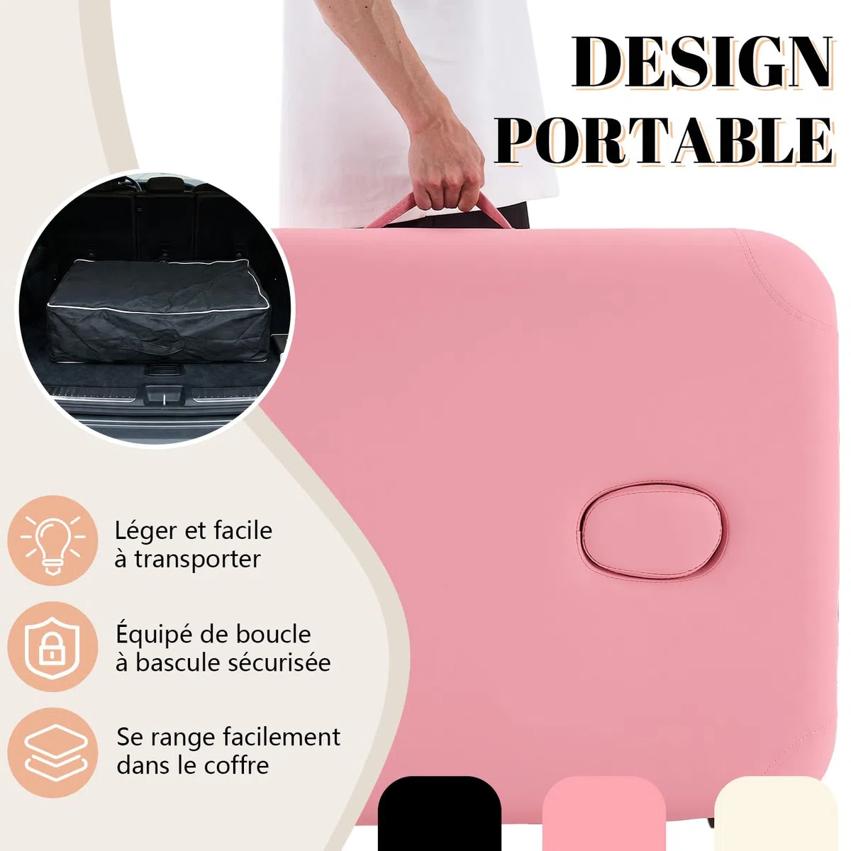kidol&shellder Lit de Massage 70cm, Pliable Portable, 250kg capacité, 9cm Rembourrage PU, Sac de Transport, Appui-tête Amovible, Rose
