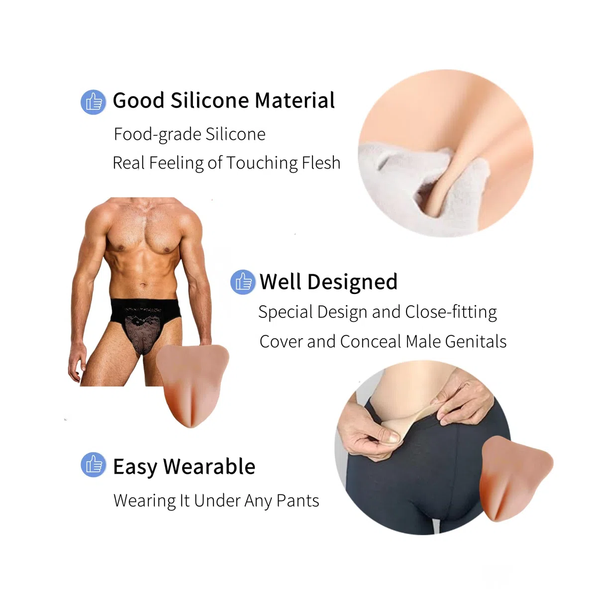 Hiding Gaff Panties Slip Shaping Silicone Camel Toe Cover for Men Crossdressing Transgender Underwear