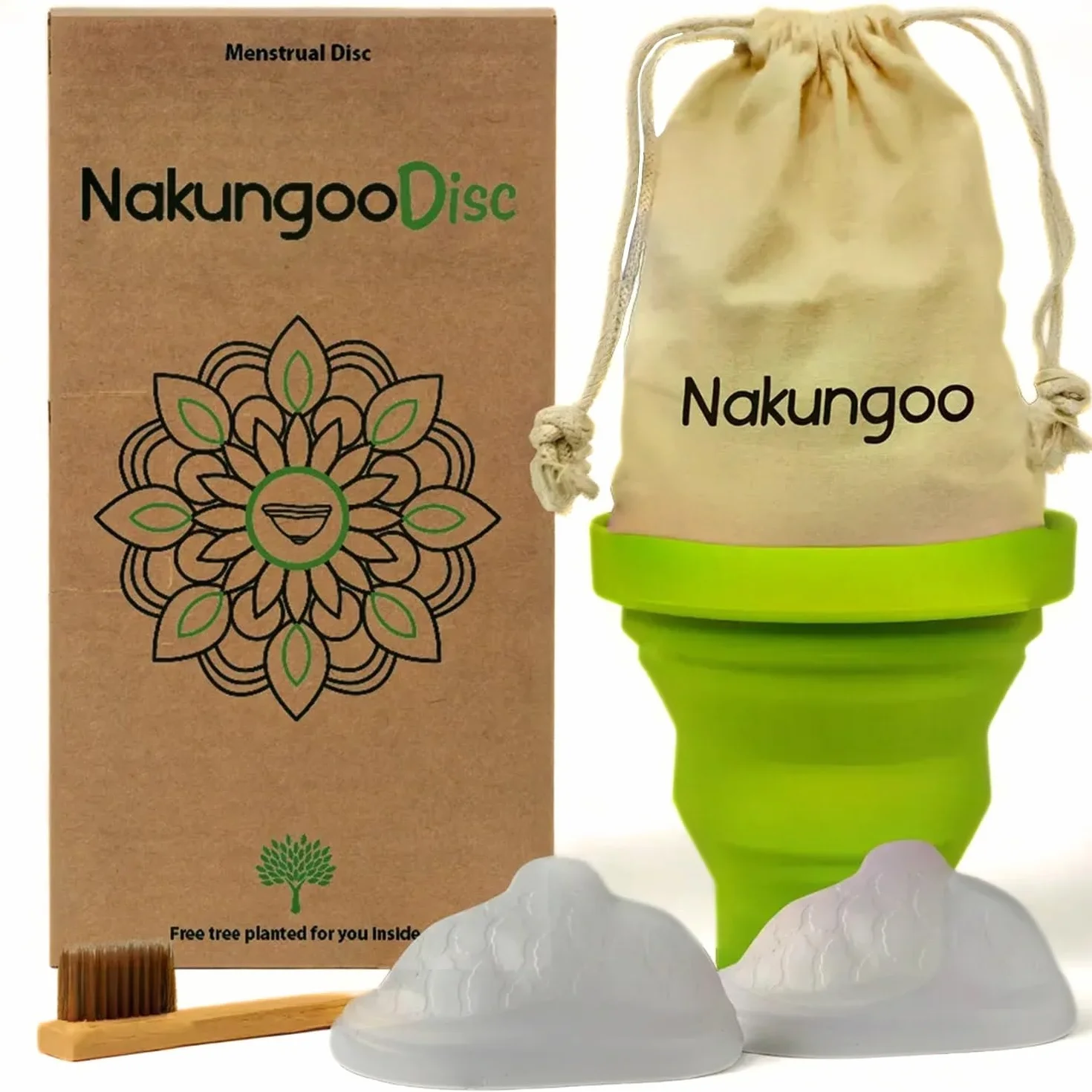 Nakungoo Disc Disque Menstruel Souple 100% Silicone Medical Certifié, Reutilisable, pour Rapports Sexuels | Kit 2 Tailles (S et L) pour Flux Abondant et Léger avec Stérilisateur et Accessoires
