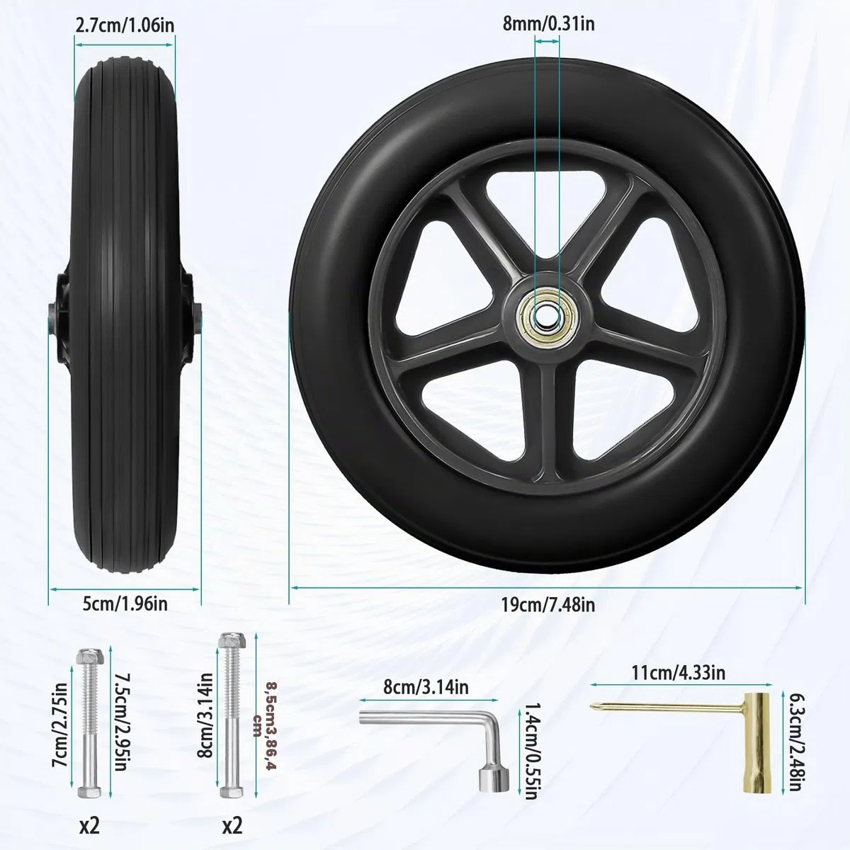 200mm Roulette Avant de Fauteuil Roulant, 2 Roues avant du Fauteuil Roulant Antidérapant/Résistant à l'usure, Roue de Fauteuil Roulant pour Fauteuils Roulants, ruedas de repuesto sólidas de 200 mm