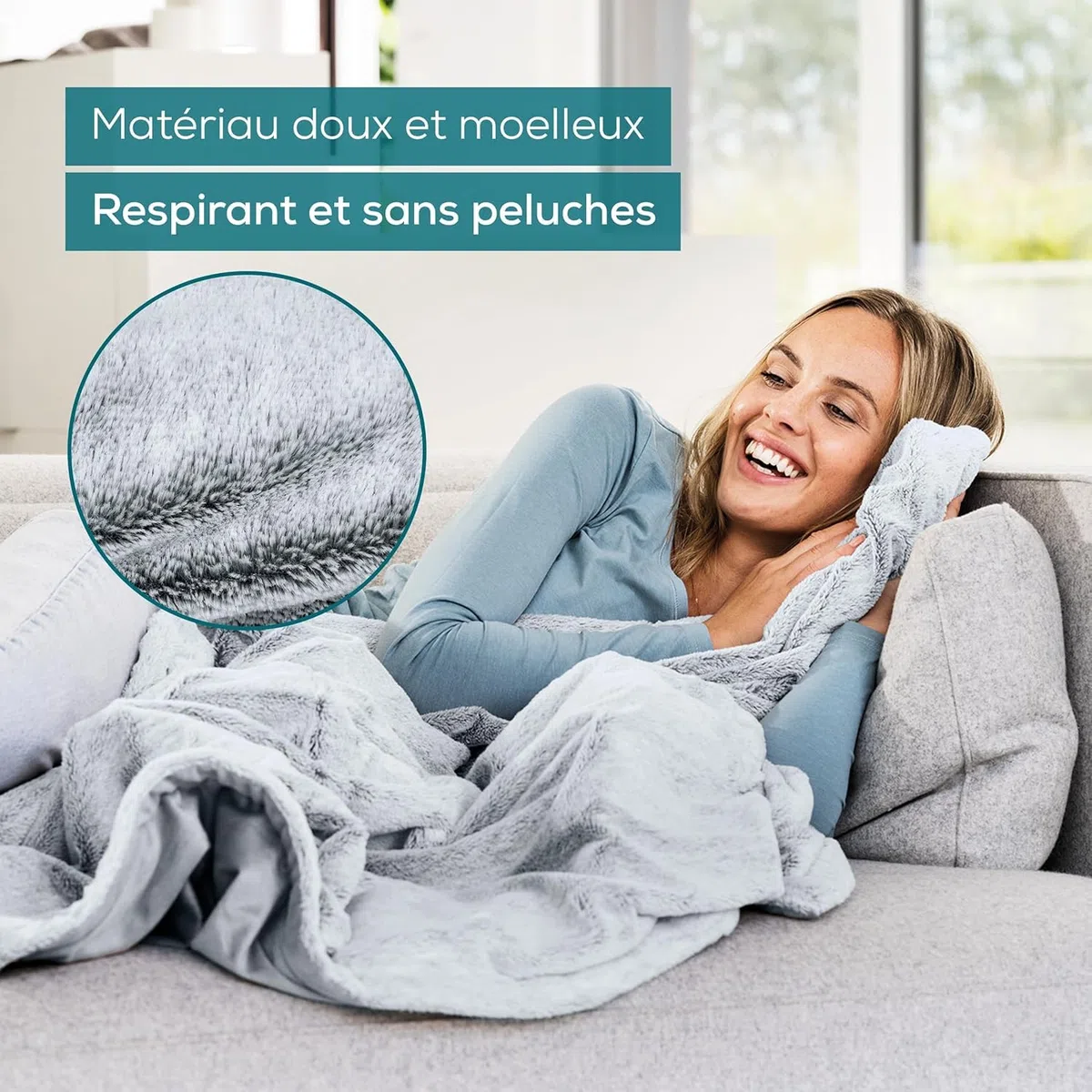 Beurer HD 75 Nordic Grey Couverture chauffante, Face supérieure/inférieure en matériau recyclé, Douce et Moelleuse, 6 Niveaux de température, Lavable en Machine, 180 x 130 cm, Gris