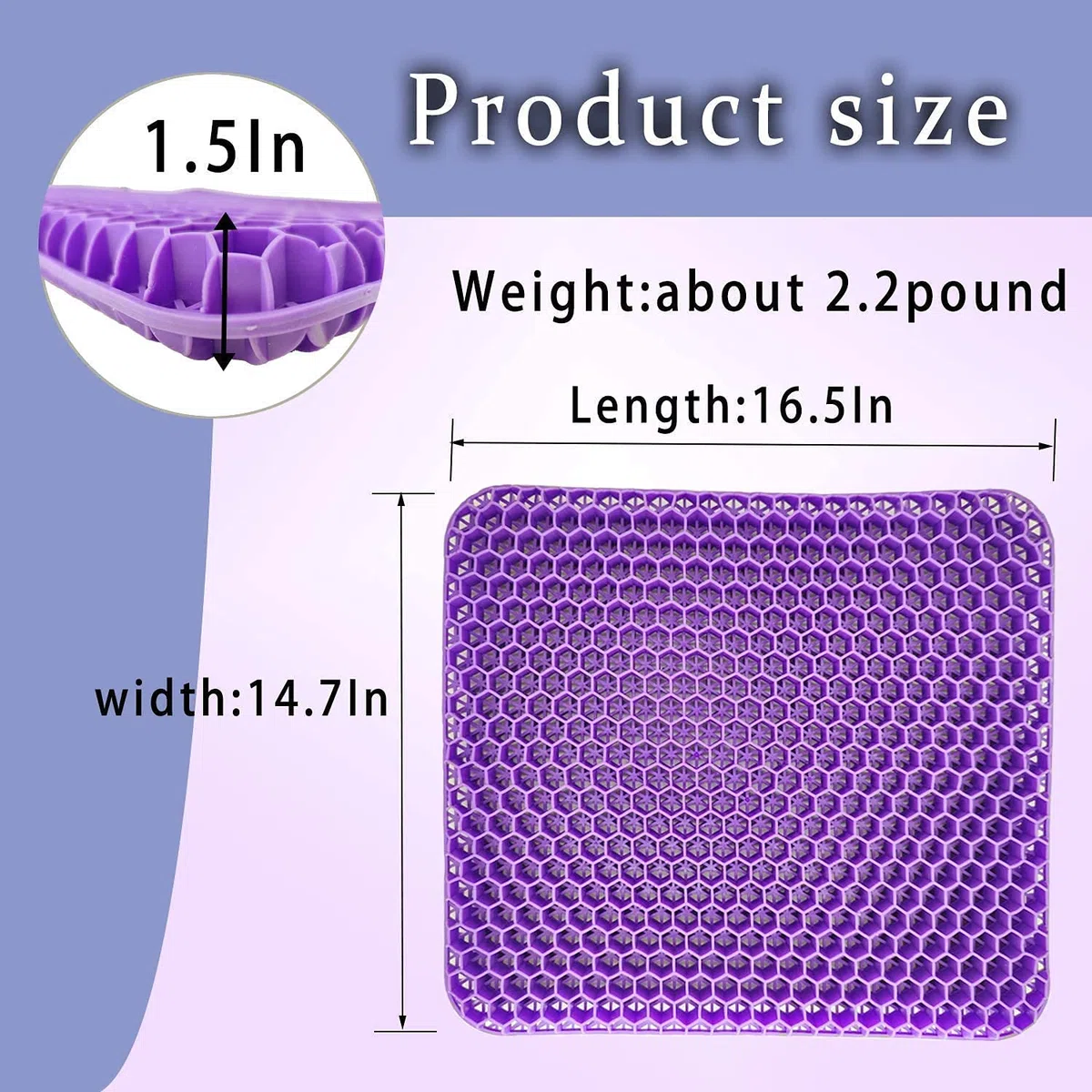 Coussin de Chaise,Coussin de Gel Respirant, Coussin Anti Escarres, Soulage la Pression sur Le Orthopédique avec Housse Antidérapant pour Voiture/Bureau/Maison/Fauteuil Roulant (Violet)