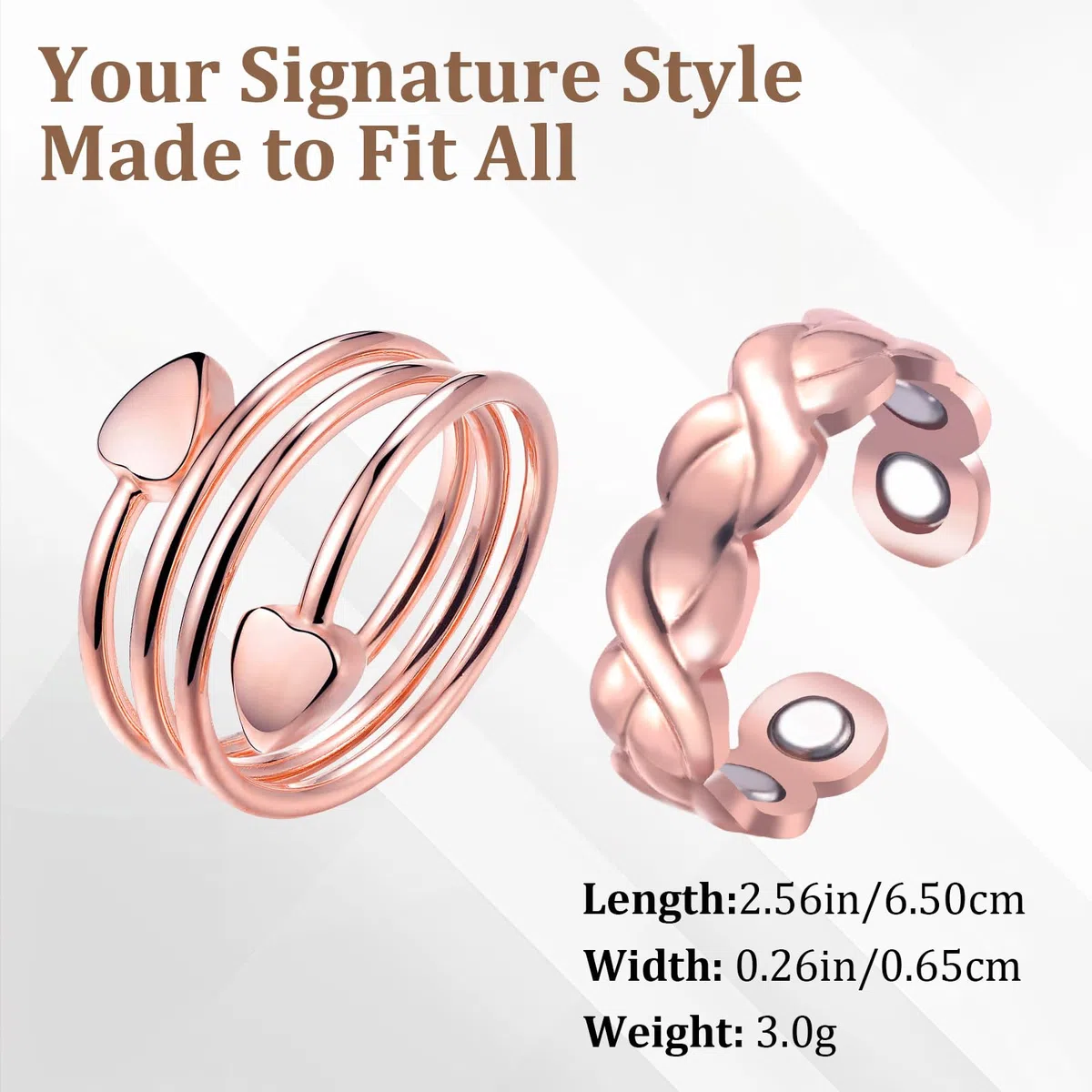 BioMag 2Pcs Lymphatic Drainage Copper Rings for Women in Different Design, Pure Copper Magnetic Ring with 10X Ultra Strength Magnet, Adjustable Jewelry in Gift Box