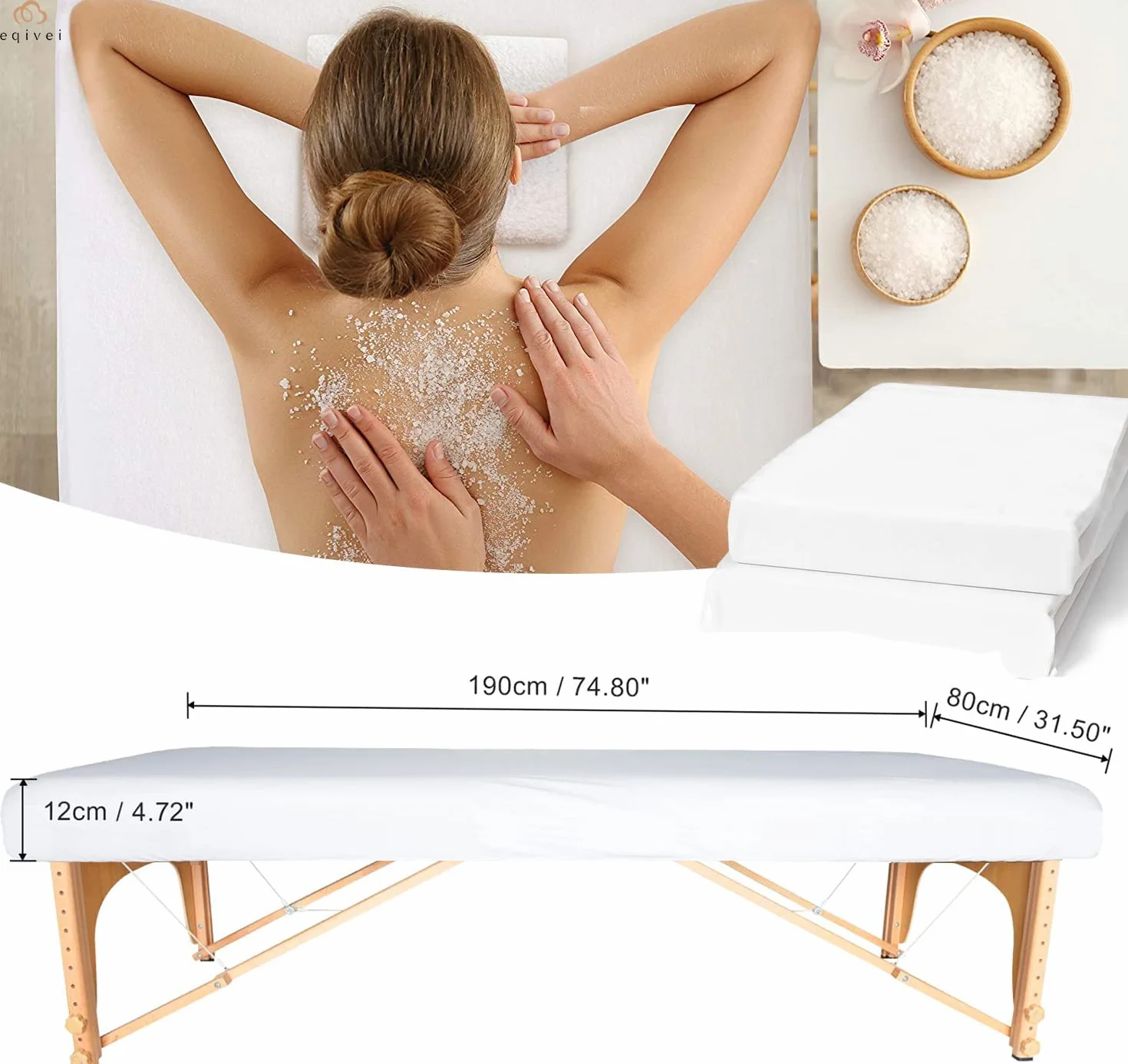 Lot de 2 Housse Table Massage Lavables, Eqivei drap housse table de massage Imperméables, Résistantes à l'huile Housses de Protection pour lit de Massage 80 x 190 x 12 cm