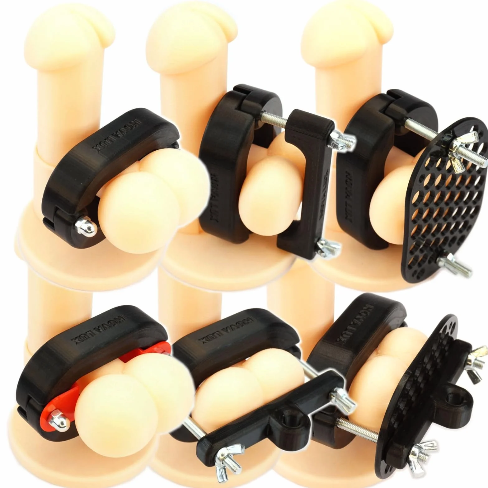GRIP-MAX-RANGER, pince pour scrotum, set avec anneau de serrage Crusher, harnais, cage d'érection pour testicules et scrotum de Nova Lux, CBT