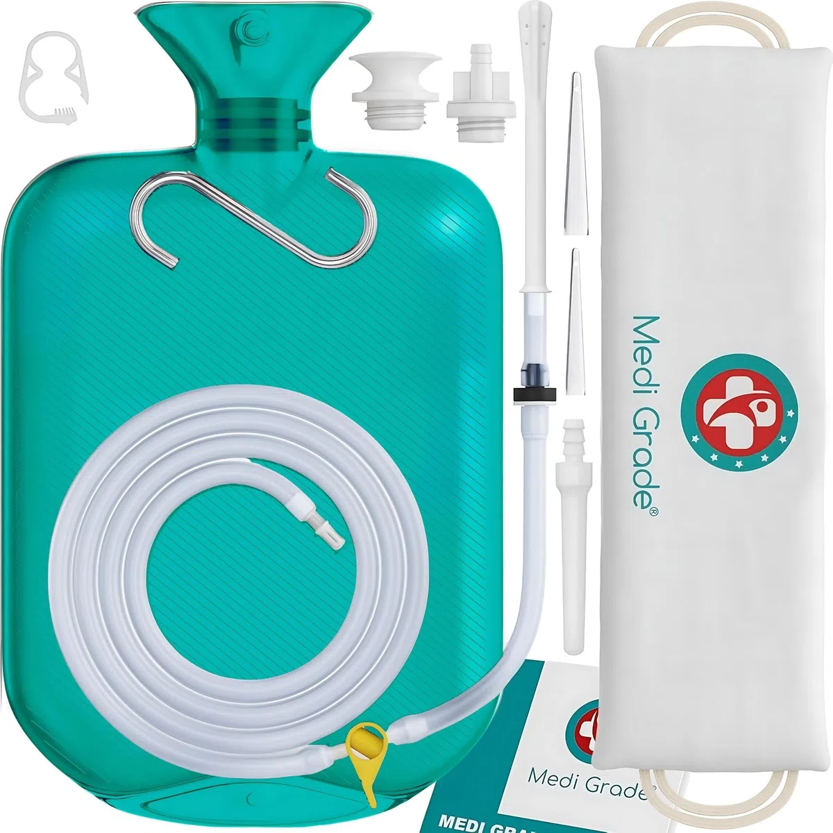Medi Grade Trousse Lavement Intestinal Qualité à Domicile 2 Litres, Turquoise – Kit Lavement Colon – Enema Kit Comprend une Poche Lavement Réutilisable Accessoires Instructions Sac de Transport