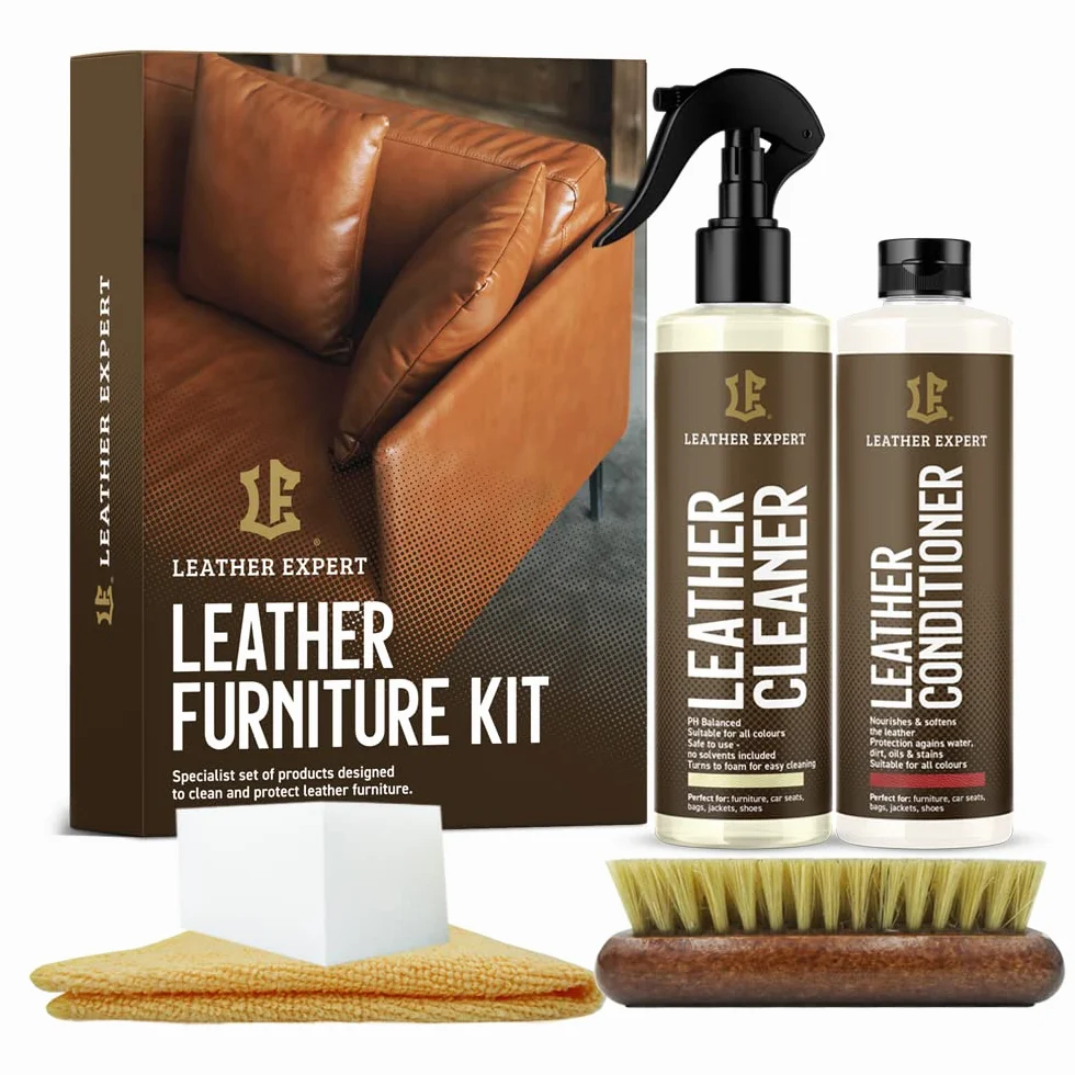 Kit d'entretien pour canapé en cuir - Couleur neutre - Nettoyant pour cuir et cuir - 250 ml - Biodégradable - Soin du cuir pour meubles - Élimine les odeurs désagréables - Avec accessoires