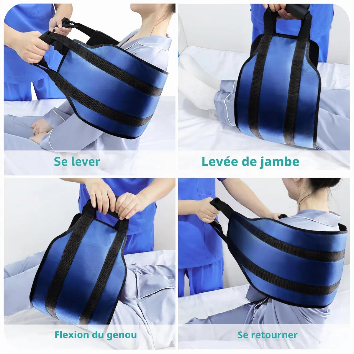 LOSCHEN Sangle de transfert de 110 cm, pour personnes handicapées, personnes âgées, gériatriques, blessées, en toute sécurité, en voiture, fauteuil roulant, lit (bleu, extra large)