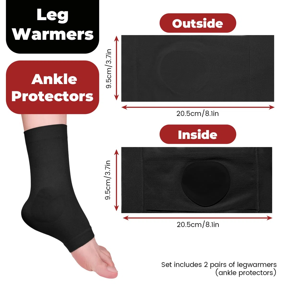 Lot de 2 paires de chaussettes de protection de la cheville avec coussinet en gel, chaussettes de skate malléolaires rembourrées pour patinage artistique (Cheville)