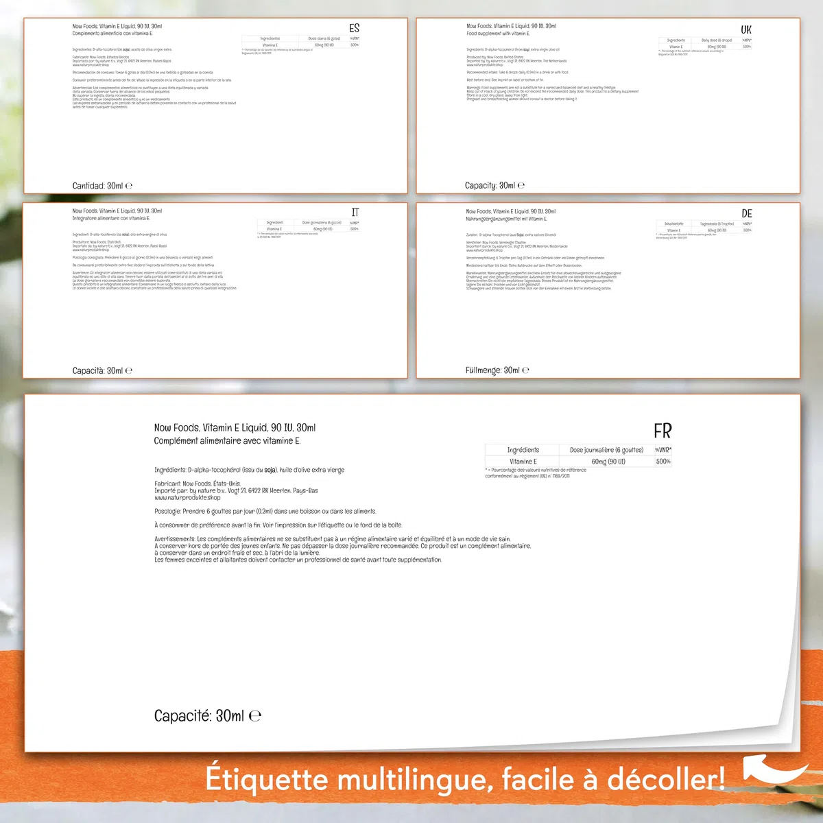 Now Foods, Vitamin E Liquid, D-Alpha-Tocophérol de Soja, Haute Dosé, 30ml, Végétalien, Sans Gluten, Végétarien, Sans OGM