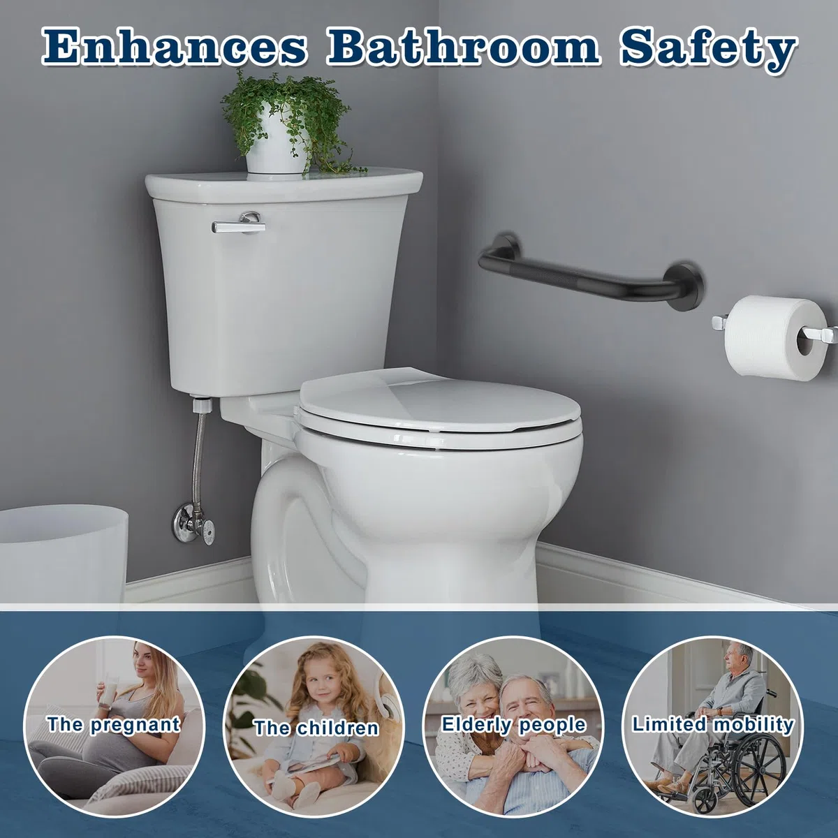 YF Lot de 2 Barres d'appui Salle de Bain, Poignées de Douche Antidérapantes en Acier Inox 201, Barres de douche de 30 cm, Sécurité pour Seniors, Handicapés et Enfants, Couleur, Noire