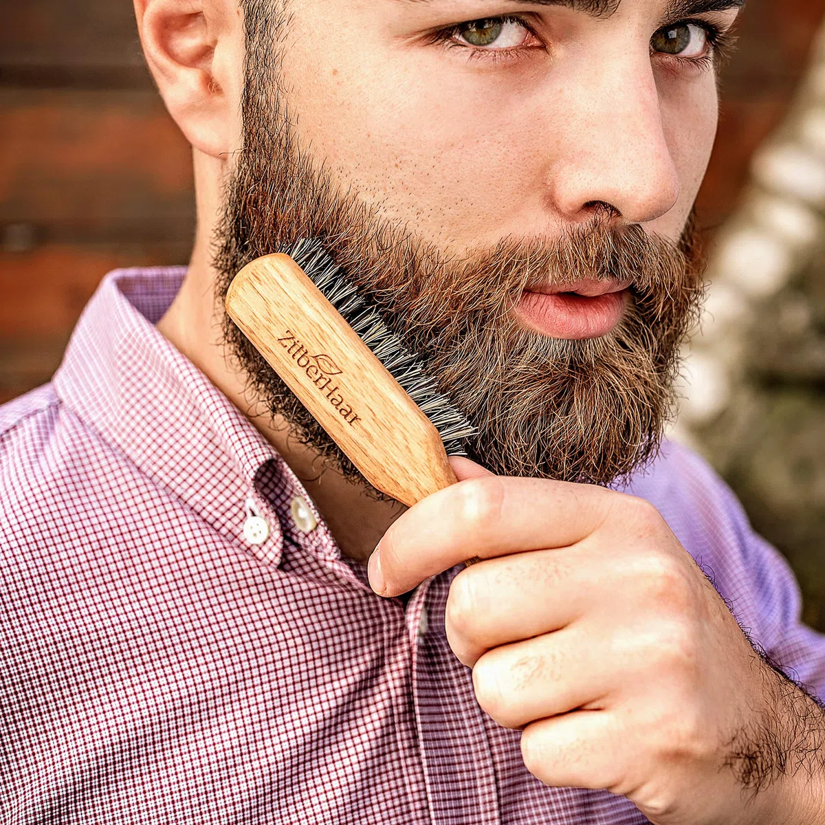 ZilberHaar - Brosse à Barbe Regular Vegan - 100% Poils Végétaux Rigides, Fibres de Tampico Mexicaines, et Bois de Noyer - Soin du Visage Hommes Cruelty Free